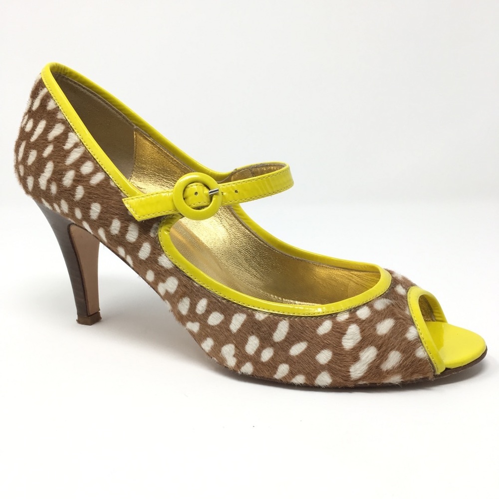 J. Crew Calf Hair Peep Toe Mary Jane Heels Sz 9.5